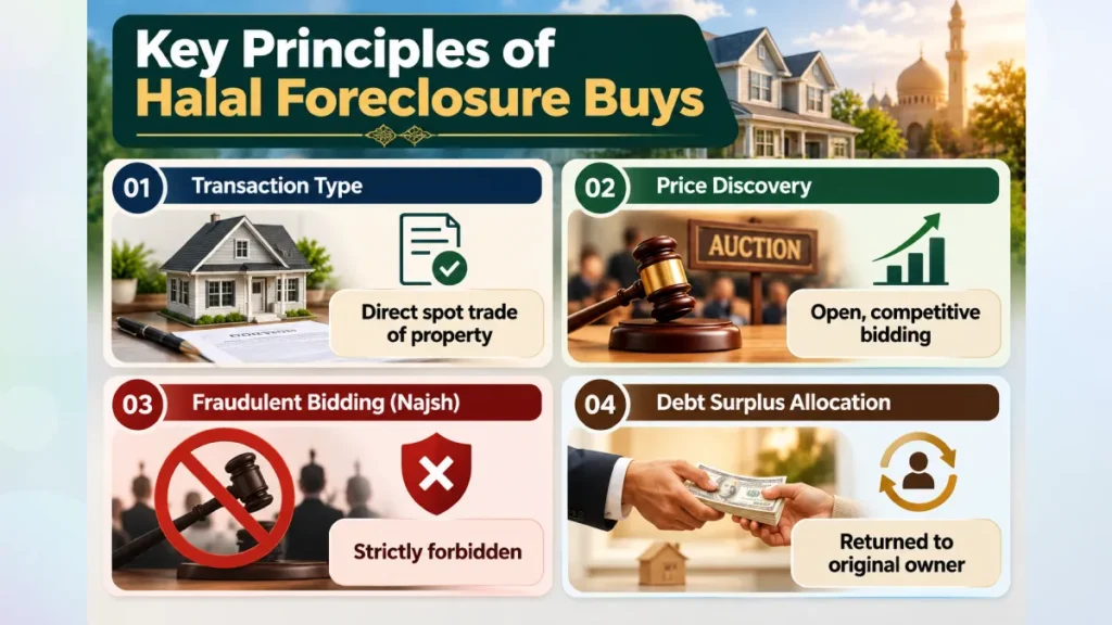 Is Buying Foreclosures Shariah Compliant? A Deep Dive for Muslim Investors 2 Key principles of halal foreclosure purchases infographic